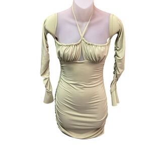 SHEIN Mini Dress Cocktail Off Shoulder Ruched Pale Green Bodycon Size XS
